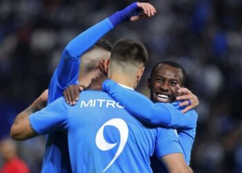 Striker Al Hilal asal Serbia Aleksandar Mitrovic pada laga Liga Champions Asia di Kingdom Arena Stadium Riyadh