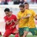 Indonesia vs Australia pada kualifikasi Piala Asia U-23, di Abdullah bin Khalifa Stadium, Kamis (18/4/2024).