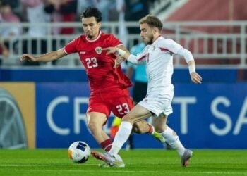 Nathan Tjoe-A-On, pada laga kontra Yordania, di Stadion Abdullah bin Khalifa, Doha, Minggu (21/4/2024) malam WIB.
