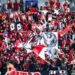Penonton Timnas Indonesia pada laga perempatfinal Piala Asia U-23 Indonesia kontra Korea Selatan, di Stadion Abdullah bin Khalifa, Doha.