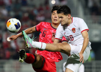Justin Hubner pada laga perempatfinal Piala Asia U-23 2024 kontra Korea Selatan, di Stadion Abdullah bin Khalifa, Doha.