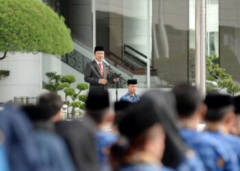 Apel Peringatan Hari Otda 2024, di Lapangan Kantor Gubernur Sumut, Jalan Diponegoro, Medan, Kamis (25/4/2024).