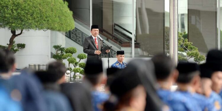 Hari Otda, Sumut Tekankan Pemaksimalan Pengelolaan Ekonomi Hijau 1 Apel Peringatan Hari Otda 2024, di Lapangan Kantor Gubernur Sumut, Jalan Diponegoro, Medan, Kamis (25/4/2024).