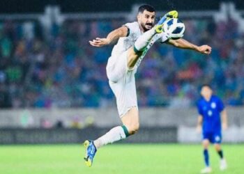 Striker Timnas Irak, Ayman Hussein masuk daftar pemain dalam laga melawan Indonesia, di Stadion Utama Gelora Bung Karno (GBK), Jakarta pada 6 Juni 2024.