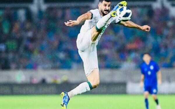 Striker Timnas Irak, Ayman Hussein masuk daftar pemain dalam laga melawan Indonesia, di Stadion Utama Gelora Bung Karno (GBK), Jakarta pada 6 Juni 2024.