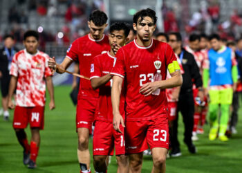 Pemain Indonesia U-23 usai laga vs Uzbekistan, di Stadion Abdullah bin Khalifa Stadium, Senin (29/4/2024) malam WIB.