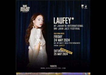 Poster penampilan spesial Laufey pada International BNI Java Jazz Festival 2024.