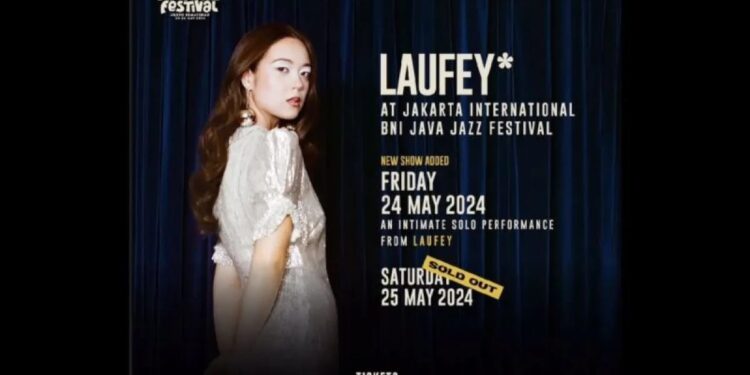 Poster penampilan spesial Laufey pada International BNI Java Jazz Festival 2024.