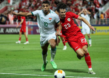 Nathan Tjoe-A-On saat melawan Timnas Irak U-23 dalam pertandingan perebutan tempat ketiga Piala Asia U-23 2024, di Stadion Abdullah Bin Khalifa di Doha, Qatar, Kamis (2/5/2024).