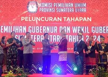 Peluncuran Tahapan Pilkada Sumut 2024, di Hotel Santika Premiere Dyandra, Medan, Jumat (3/5/2024).