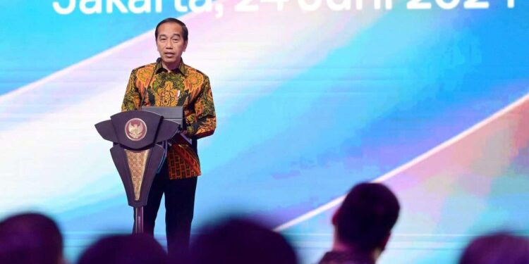 Presiden Joko Widodo pada Peresmian Peluncuran Digitalisasi Layanan Perizinan Penyelenggaraan Event.