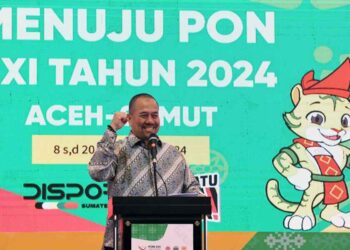 Kepala Dispora Sumut, Baharuddin Siagian, pada pembukaan Chef de Mission (CDM) di Hotel Santika Premiere Dyandra, Medan.