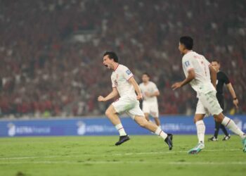 Thom Haye mencetak gol saat Indonesia menghadapi Filipina di Stadion Gelora Bung Karno, Selasa (11/6/2024) malam WIB.