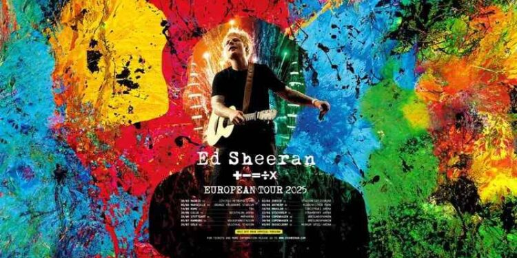 Poster tur Ed Sheeran "Mathematics Tour" di Eropa tahun 2025.