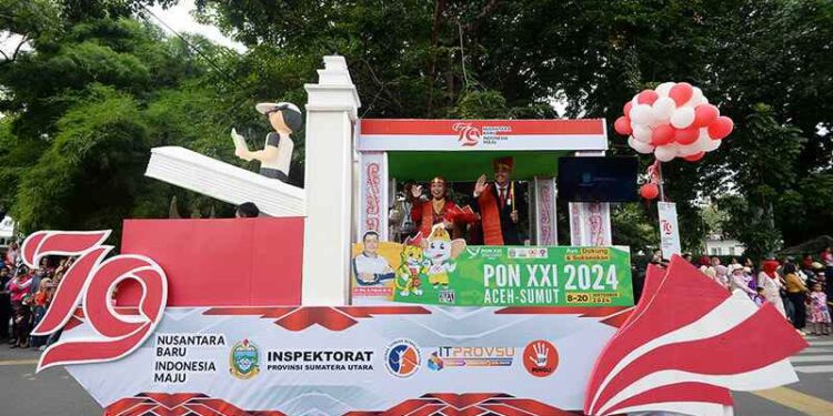 Lepas Pawai HUT ke-79 RI, Pj Gubsu: Terus Nyalakan Semangat Kemerdekaan 1 Pawai peringatan HUT ke-79 RI yang digelar Pemprov Sumut.