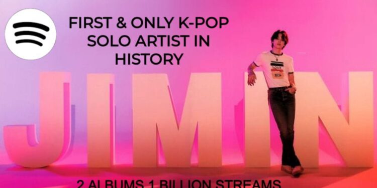 Jimin Jadi Solois K-pop Pertama Capai Lebih dari 1 Miliar Streaming di Spotify 1 Jimin mencapai 1 miliar streaming di Spotify melalui MUSE.