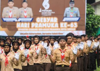 Gebyar Hari Pramuka ke-63 tingkat Kota Medan yang digelar di Lapangan Sejati, Kecamatan Medan Johor, Senin (23/9/2024).