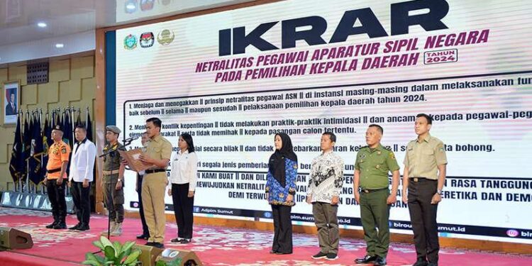 Deklarasi Netralitas ASN se-Sumut di Aula Tengku Rizal Nurdin, Rumah Dinas Gubernur, Sumut.