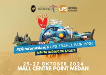 Flyer event "Di Indonesia Aja LPS Travel Fair 2024, tanggal 25-27 Oktober 2024, di Mall Centre Point, Medan.