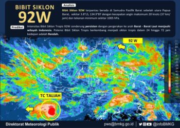 TCWC Jakarta memantau perkembangan Siklon Tropis Vince dan Taliah yang terbentuk di Samudra Hindia Selatan Indonesia.