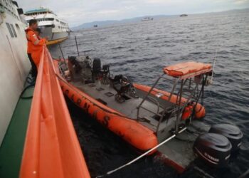 Speedboat RIB 04 milik Basarnas Ternate membawa 11 orang tim SAR gabungan meledak saat berlayar menuju operasi evakuasi, Ahad (2/2) malam sekitar pukul 23.00 WIT. Foto pada Senin (3/2/2025).