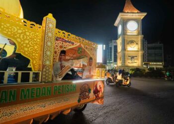 Sebanyak 47 kendaraan hias meriahkan malam takbiran di Kecamatan Medan Belawan, Minggu (30/3/2025).