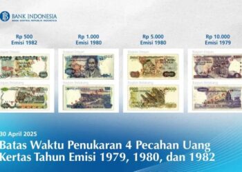 Gambar uang kertas rupiah tahun emisi 1979, 1980, dan 1982.