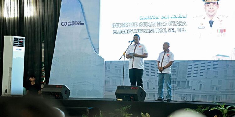 Hadiri May Day Fair 2025, Gubsu Ajak Semua Pihak Jaga Iklim Investasi 1 Bobby Nasution saat menghadiri May Day Fair 2025, di Gedung Serba Guna (GSG), Jalan Williem Iskandar Nomor 9, Kabupaten Deliserdang, Kamis (1/5/2025).