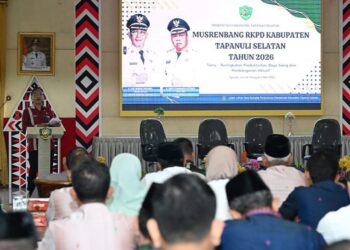 Pembukaan Musrenbang RKPD 2026 Tapsel, di Aula Sarasi Lantai 3, Kantor Bupati Tapsel, Jumat (2/5/2025).