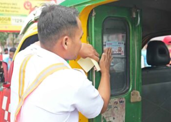 Sosialisasi keselamatan di perlintasan sebidang JPL 01 Serdang Jl. H. M. Yamin Kota Medan, Minggu (4/5/2025).