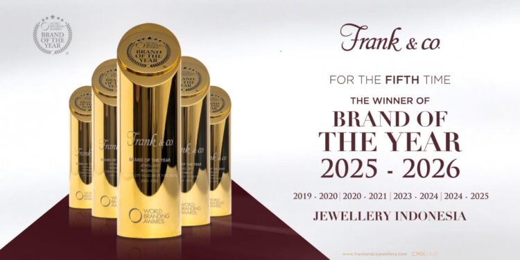 Frank & co. Kembali Raih ‘Brand of the Year’ di 2025-2026 World Branding Awards 1 Frank & co. dianugerahi Brand of the Year dalam kategori Perhiasan di ajang 2025-2026 World Branding Awards.