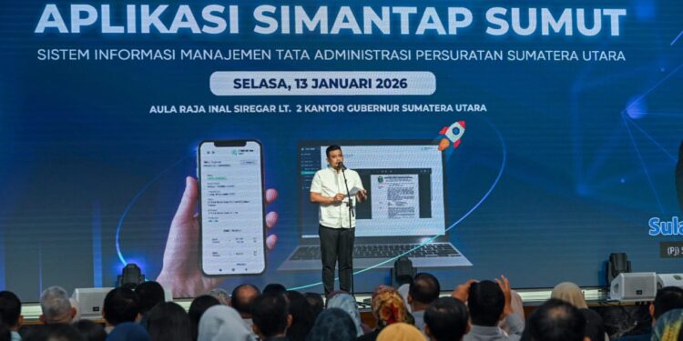 Percepat dan Permudah Administrasi Persuratan, Bobby Luncurkan SIMANTAP SUMUT 1 Peluncuran SIMANTAP SUMUT, di Aula Raja Inal Siregar, Kantor Gubernur.