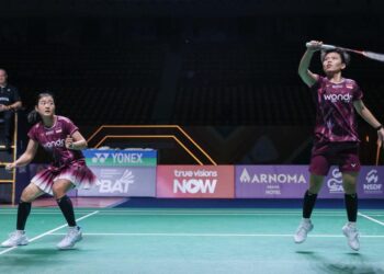 Pasangan ganda putri Indonesia Siti Fadia Silva Ramadhanti/Amallia Cahaya Pratiwi.