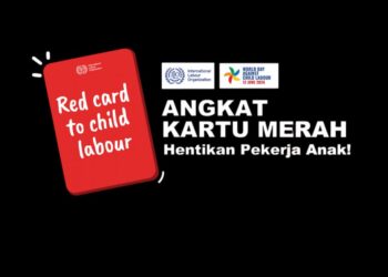 Banner kampanye global Red Card to Child Labour.