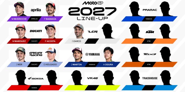 Line-Up Pembalap MotoGP 2027 Resmi Dirilis, Ini Daftar Lengkapnya 1 Line-Up pembalap untuk Kejuaraan Dunia MotoGP musim 2027.