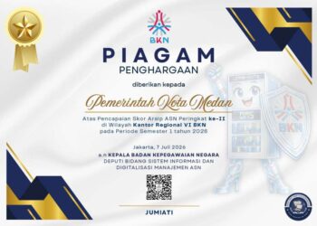 Pemko Medan terima Piagam Penghargaan dari BKN.